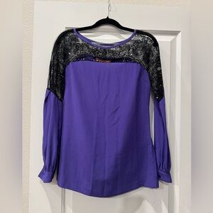 Tory Burch Silk Purple Women's Top with Black Lace Detail- size XS